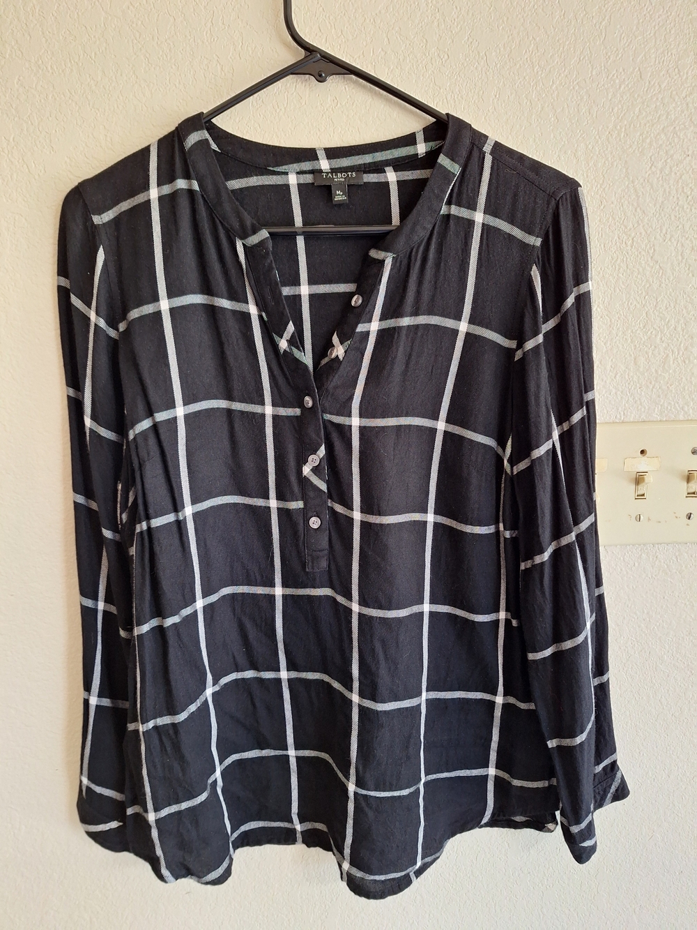 Talbots Black Windowpane Button-Front Women's Top SzMp